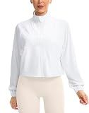 Soothfeel Women's Athletic workout Jacket Lightweight UPF 50+ Long Sleeve Sun Protection Shirts Zip Up Cropped Hiking Tops (White, S)