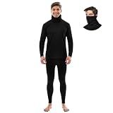 Merino.tech Merino Wool Base Layer Mens Set - Merino Wool Thermal Long Underwear Mens Top, Bottom and Neck Gaiter (Large, 200 Black)
