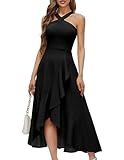 Bbonlinedress Black Halter Cocktail Formal Dress Women Wedding Guest Evening Prom Ruffled Maxi Homecoming Dress Black M