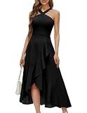Bbonlinedress Black Halter Cocktail Formal Dress Women Wedding Guest Evening Prom Ruffled Maxi Homecoming Dress Black M
