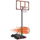 DUMOS 5.08-8.53FT Portable Basketball Hoop Outdoor for Kids, Adjustable Height 44 Inch Shatterproof Backboard w/Shock Absorbent Rim, Fillable Base, 2 Wheels for Swimming Pool/Indoor, Red