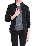 Morning8Kids Girls Cardio Jacket Yoga Jacket Figure Skating Jacket Full Zip Slim Fit with Smooth and Cotton-Soft Fabric Designed Thumbholes (Black, C12)