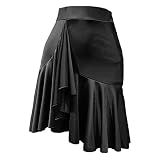 ZYMOZYM Asymmetrical Latin Dance Skirt for Women Ruffle Ballroom Salsa Skirts with Shorts Dance Costume(Black,L)