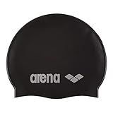 Arena Classic Unisex Soft Silicone Swim Cap for Women and Men, Intensive Training and Racing Comfortable Non-Slip Long Hair Swimming Hat, Black/Silver
