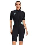 Lemorecn 2mm Shorty Wetsuits for Women, Women's 2mm Ultra-Stretch Neoprene Shorty Wetsuit Front Zip Thermal Swimsuit Diving Suit (0225BLACKGREEN-M)