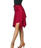 ELLYDOOR Women Latin Salsa Dance Skirt - Smooth Irregular Swing Ballroom Tango Cha Cha Practice Skirt - Burgundy