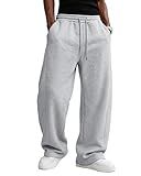 PIDO YOGA Men's Baggy Sweatpants Fleece Wide Leg Lounge Pants Drawstring Waist Loose Fit Cotton Jogging Sweat Pants with Pockets,Light Gray