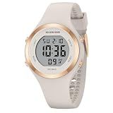 GOLDEN HOUR Waterproof Sport Women's Digital Chronograph Silicone Watch in Rose Gold Case Milk White Strap