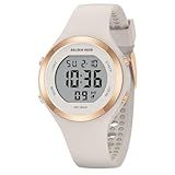 GOLDEN HOUR Waterproof Sport Women's Digital Chronograph Silicone Watch in Rose Gold Case Milk White Strap