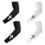 BOXOB 2 Pairs Faith Cross Arm Sleeves, Polyester Religious Compression Cooling Arm Sleeves for Men Women Football Basketball Baseball Running Cycling Outdoor Activities Sleeve (Black, White)