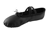 missfiona Womens PU Leather Ballet Slippers Dance Shoes Split Sole Belly Flat Adult Dance Trainers(9, Black)
