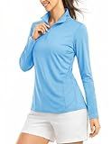 Boladeci Polo Long Sleeve Shirts for Women Sun Protection Quarter Zip Collared 3/4 Zip Pullover Womens Rash Guard Gym Water Blue