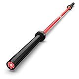 LIONSCOOL 7ft Olympic Barbell (Red Ceramic Shaft & Black E-coated Sleeves, 1500LBS, No Center Knurl)