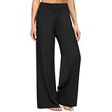 ZOOSIXX Soft Black Pajama Pants for Women, Wide Leg Pants Woman Flowy Comfy Casual Lounge Yoga Capri Pants Gaucho Summer Trousers for Maternity Work, Teacher Outfits Slacks Mother's Day 22” / 30”