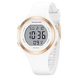 GOLDEN HOUR Waterproof Sport Women's Digital Chronograph Silicone Strap Watch in White