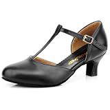 Bokimd Women's T-Strap Latin Salsa Dance Heels Non-Slip Ballroom Character Shoes Wedding Prom Pumps (9 / Black)