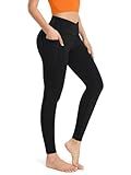 Boerfmian Leggings for Women with Pockets Yoga Pants for Women High Waisted Crossover Workout Leggings 25" Lounge Yoga Pants Black