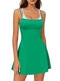 ATTRACO Tennis Dress for Women with Built in Bra Adjustable Spaghetti Strap Green Athletic Dress L