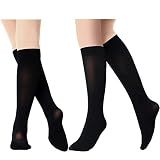 SATINIOR 6 Pairs Ice Skating Socks for Women Knee High Nylon,Black