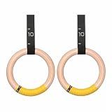HaeNayc Gymnastics Ring, 32mm Wooden Olympic Gymnastics Ring, with a Digital Strap Length of 14.76FT that can be Quickly Adjusted, Suitable for Home Fitness and Strength Training Exercises