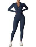 YEOREO Women Long Sleeve Workout Jumpsuit Zip Up Romper Bottom Pants Bodysuit Bodycon Sexy One Piece Midnight XL