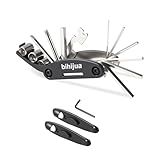 bihijua Bike Multitool 16-in-1, Bicycle Multitool, Bike Tool Kit w/Hex, Socket, Spoke Wrench + Attached 2 Tire Levers for Road Mountain Cycling Repair