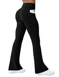 COPYLEAF Womens Yoga Pants with Pockets High Waisted Flare Leggings Bell Bottom Yoga Dress Pants Seamless Bootcut Pants(Black L)