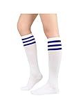 Century Star Blue Knee High Soccer Socks Women - Long Thin Striped Tube Socks