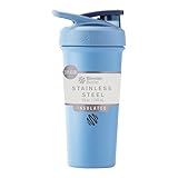 BlenderBottle Sport Sleek Insulated Stainless Steel Shaker Bottle with Wire Whisk, 25-Ounce, Dusty Blue – Protein Shakes & Hydration for Athletes & Fitness Enthusiasts, Easy Mixing, Slim Easy to Hold, Keeps Drinks Cold, Lockable Lid