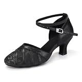 YCALCP Women Ballroom Dance Shoes Sequins Mesh Latin Salsa Performance Party Wedding Dancing Shoes, FT105,Black,Suede Sole,2.2 inch Heel, US 6.5