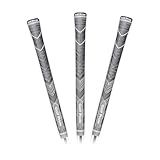 Golf Pride MCC Plus4 Golf Club Grip - All-Weather Hybrid Grip with Larger Lower Hand - Brushed Cotton Cord & Pebbled Texture - Midsize - Grey - 3 Pack - For Men & Women
