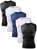 Dalavch 5 Pack Men’s Sleeveless Compression Shirts, Dry Fit Running Sports Workout Athletic Base Layer Tank Tops 2 Black 2 White 1 Blue Large