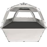 WhiteFang Deluxe XL Pop Up Beach Tent Sun Shade Shelter for 3-4 Person, UV Protection, Extendable Floor with 3 Ventilating Windows Plus Carrying Bag, Stakes, and Guy Lines (Baby's Breath)
