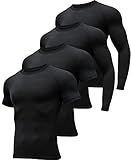 HOPLYNN 4 Pack Workout Compression Shirts Men Long/Short Sleeve Rash Guard Athletic Undershirt Gear T Shirt for Sports 4 Black M