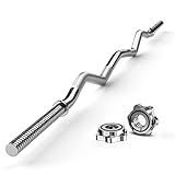 ExtreSpo 47" EZ Curl Bar Weight Lifting Bar, for Hip Thrusts/Squats/Lunges, 1-inch Weight Plates Curling Bar for Gym and Home, with 2 Star Collars (220lb Weight Capacity)…