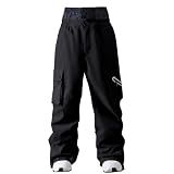 GS SNOWING Mens Women Ski Pants Super Baggy Snow Snowboard Insulated Waterproof Windproof Loose Cargo Pant for Outdoor Sports Black XL