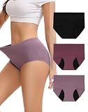 INNERSY Period Underwear for Women Leakproof High Waisted Menstrual Cotton Panties 3 Pack(Large, Midnight Iris)