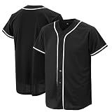 Atonmore Blank Plain Button Up Baseball Jersey Unisex Hiphop Shirt Black-XL