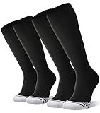 FITRELL 2 Pack Baseball Socks Soccer Softball Socks for Youth Men & Women Over-the-Calf Knee High Sports Tube, Black, Medium