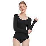 Spoxiyue Women's Team Basic Short Sleeve Leotard for ballet Adult Gymnastics Bodysuit dance clothing (Long sleeves Black, M)