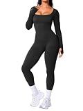 BRXL Long Sleeve Workout Jumpsuits for Women Yoga Pilates Outfits Black-M