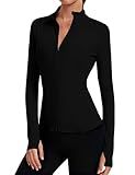 LOMON Zip Up Jackets for Women Black Jacket Long Sleeve Workout Tops for Women Golf Shirts Woman Athletic Black S