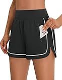 BMJL Women's Workout Shorts Athletic Running Shorts 2.5" High Waisted Gym Shorts Color Block Sporty Shorts (Medium, Black)