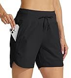 Willit Women's Athletic Running Shorts 5" Quick Dry Workout Hiking High Waisted Active Gym Exercise Zipper Pocket Black L