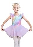 iLover Kids Girls Classic Ruffle Sleeve Tutu kirted Leotard Dress for Dance, Gymnastics and Ballet 5-6 Years