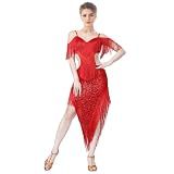Jormino Sequin Latin Dance Dress for Women Salsa and Bachata Costume Red XS