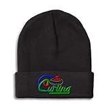 Beanies for Men Sport Curling Logo Style B Skull Cap Winter Hats Women Acrylic One Size Black Design Only