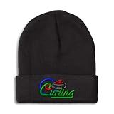 Beanies for Men Sport Curling Logo Style B Skull Cap Winter Hats Women Acrylic One Size Black Design Only