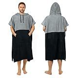 Zingtto Surf Poncho Changing Robe Extra Large Thick Towel Poncho for Men Women with Hood Pocket for Beach Swimming, 47‘’x37‘’, Black Gray