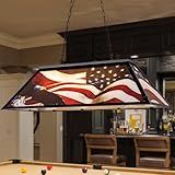 Wellmet Tiffany-Style Pool Table Light 3 Light, 43.3'' Billiards Light No Shadow Lighting with American Flag Shade for Game Room 7' 8' Table, Vintage Chandelier for Bar Kitchen Island Man Cave